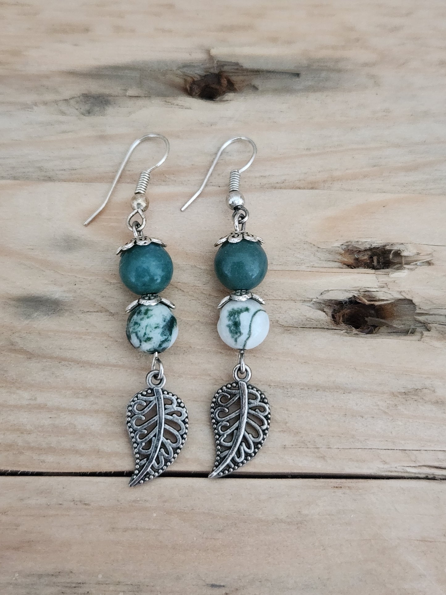 Boucles d'oreilles Feuilles - Agate arbre & Agate mousse