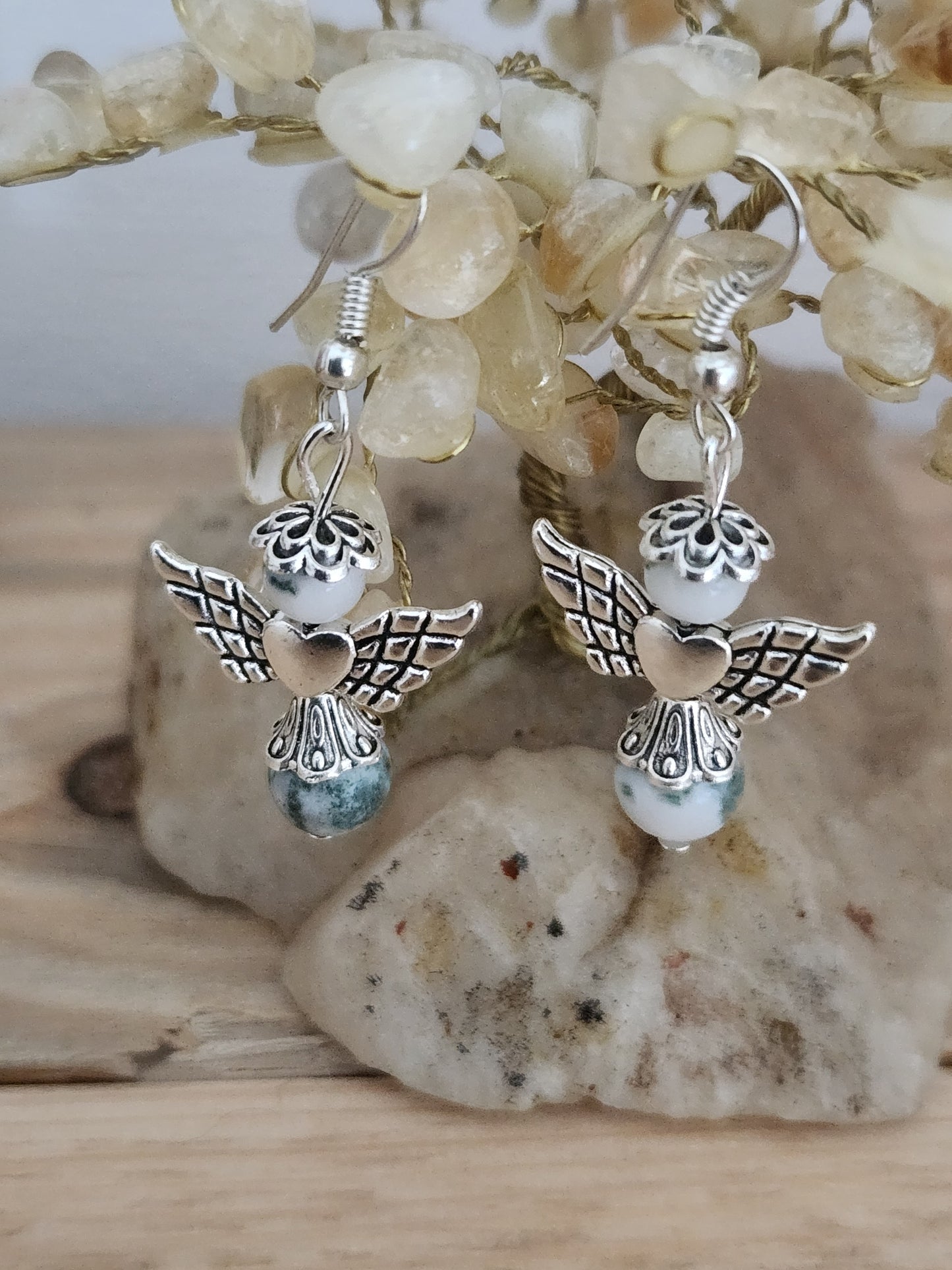 Boucles d'oreilles - Anges Coeurs - Agate Arbre