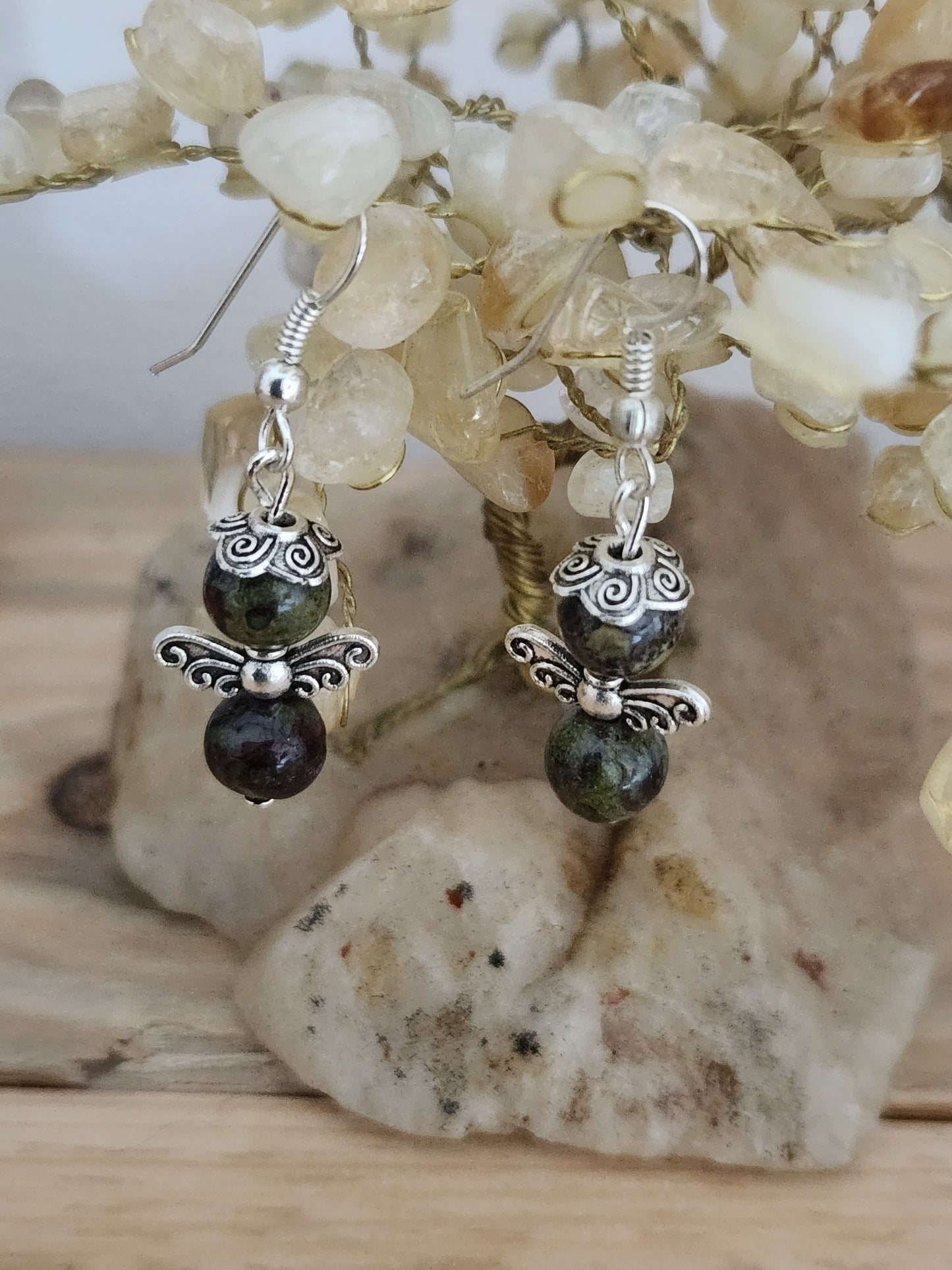 Boucles d'oreilles - Anges Jaspe Sang de Dragon