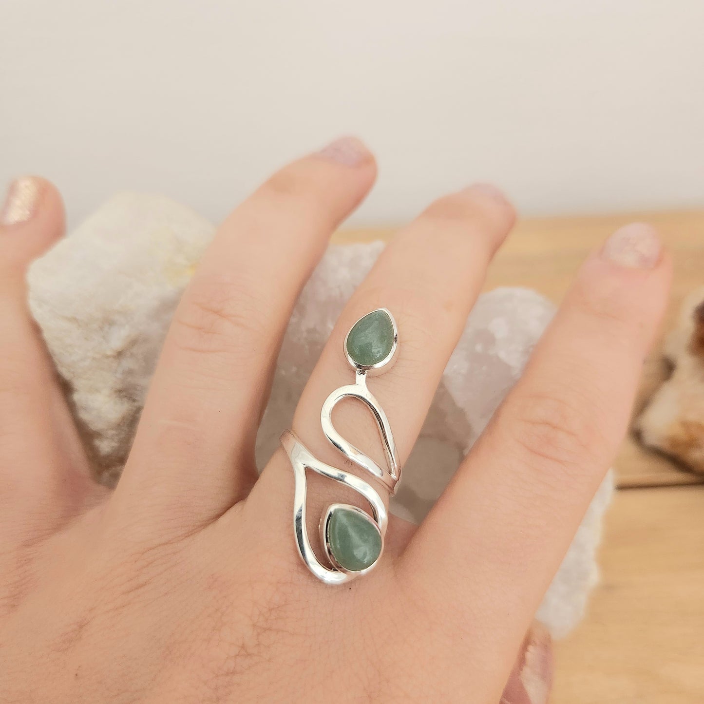Bague Elégance Aventurine Verte - Argent 925 Réglable