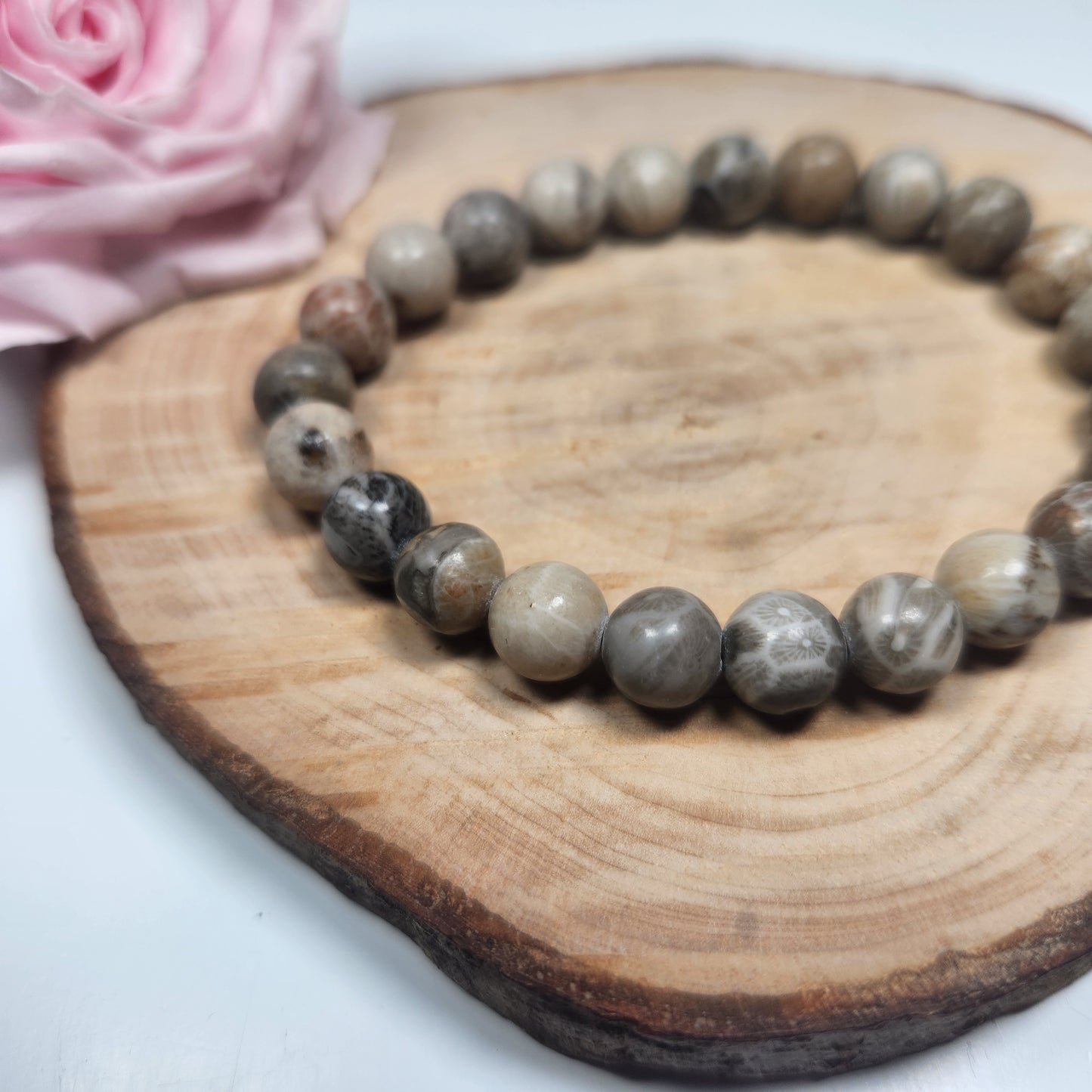 Bracelet Corail Fossile - Boules 08mm