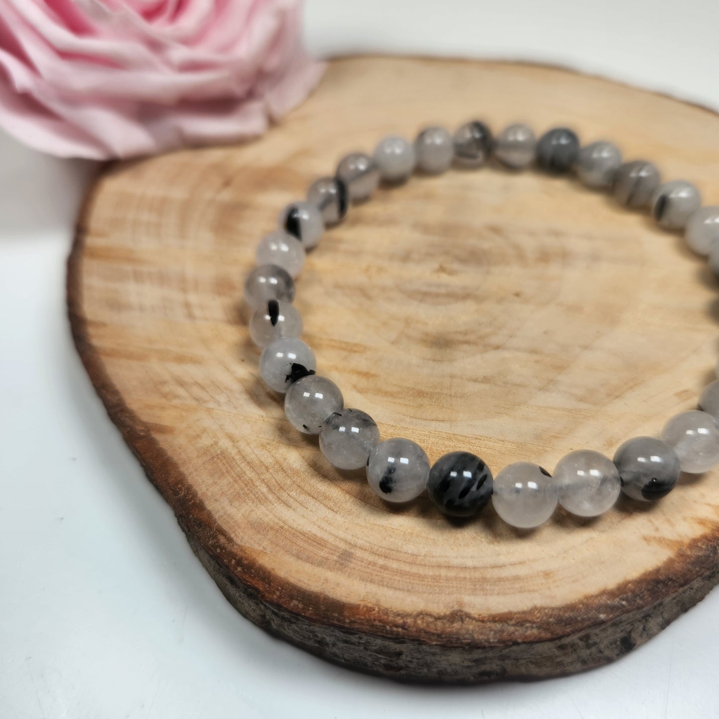 Bracelet Cristal de Roche Tourmaline - Boules 06mm