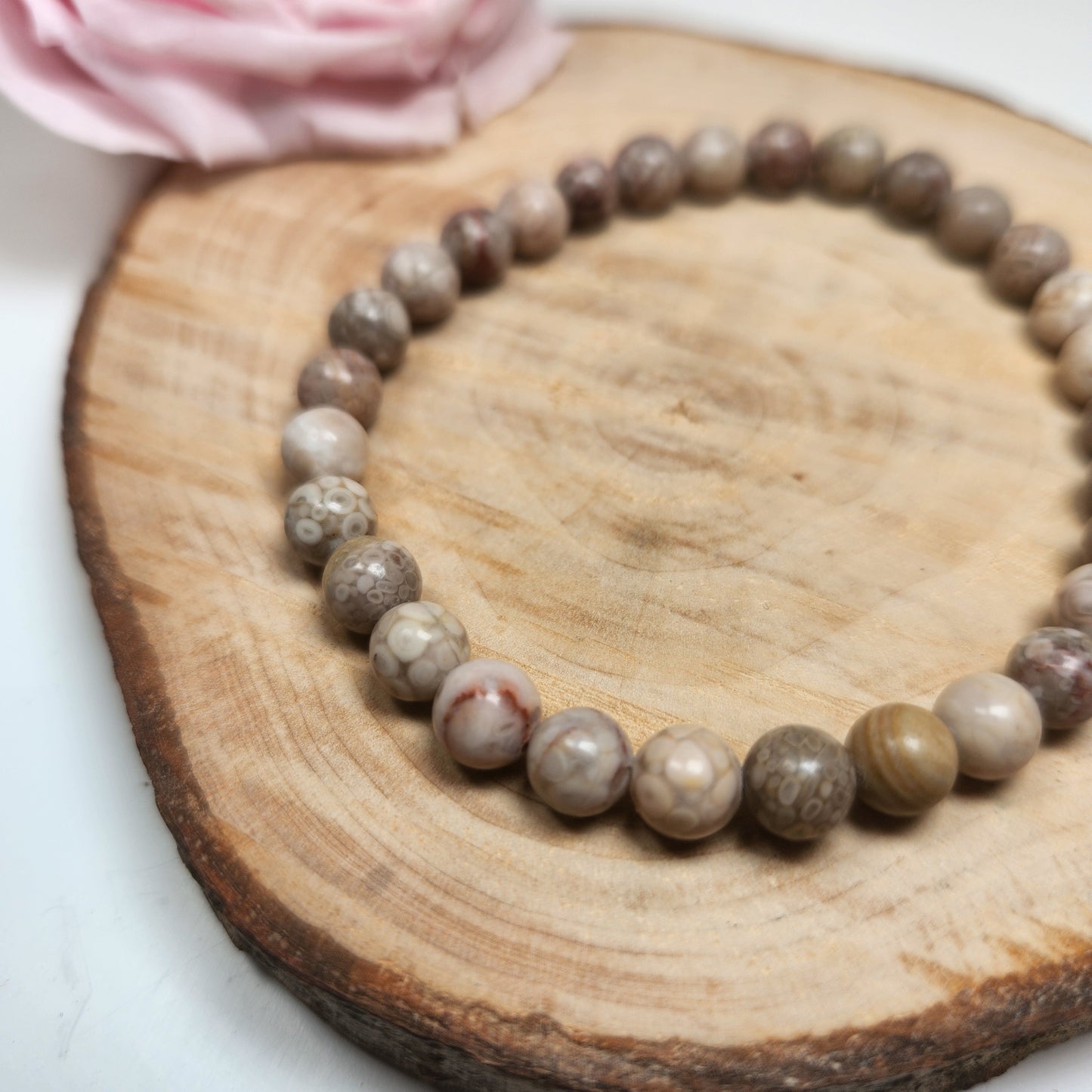 Bracelet Corail Fossile - Boules 06mm