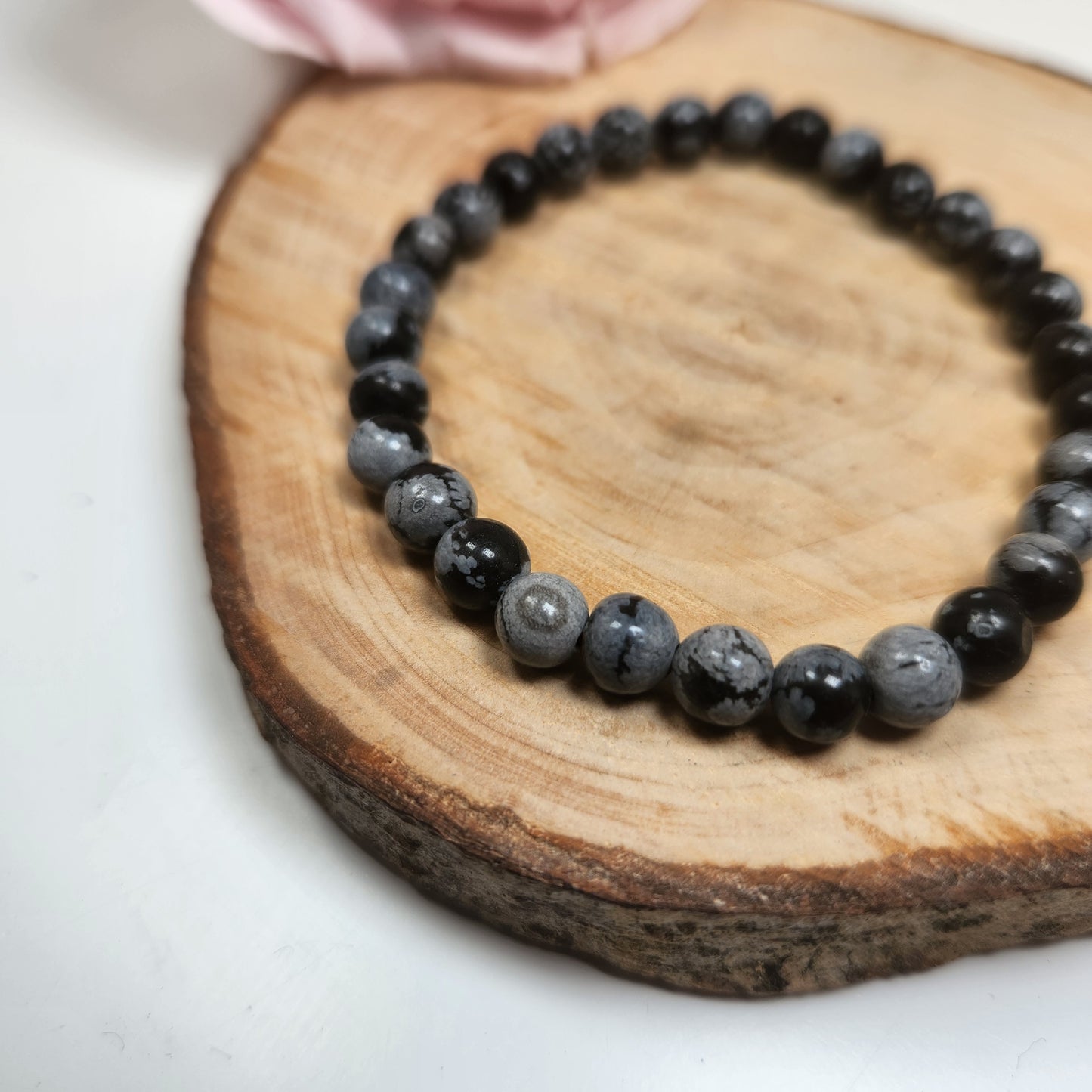 Bracelet Obsidienne Flocon de Neige - Boules 06mm