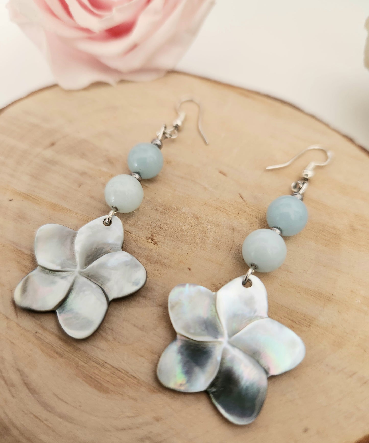 Boucles d'oreilles Fleurs nacre - Aigue Marine