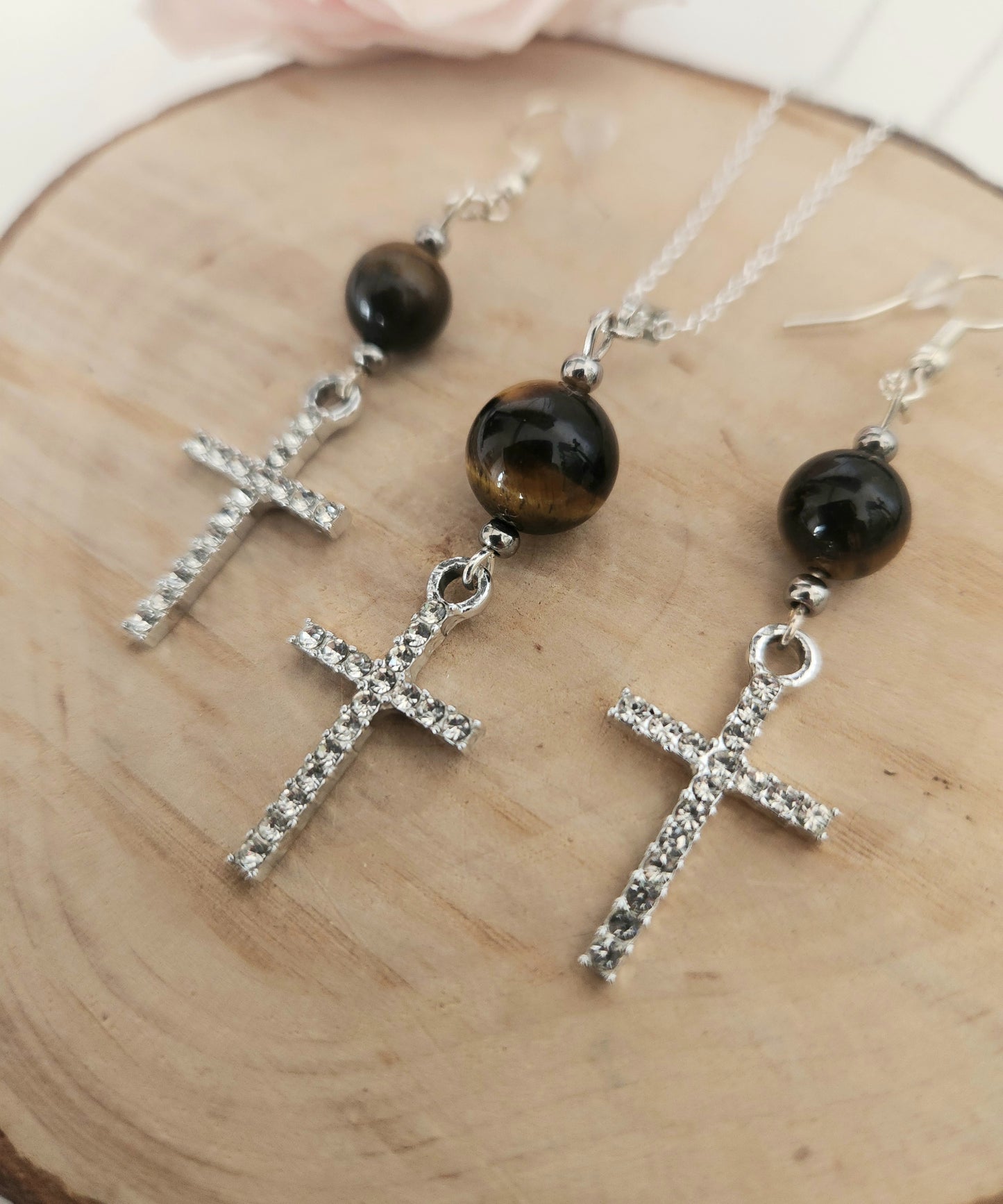 Parure Croix Œil de Tigre