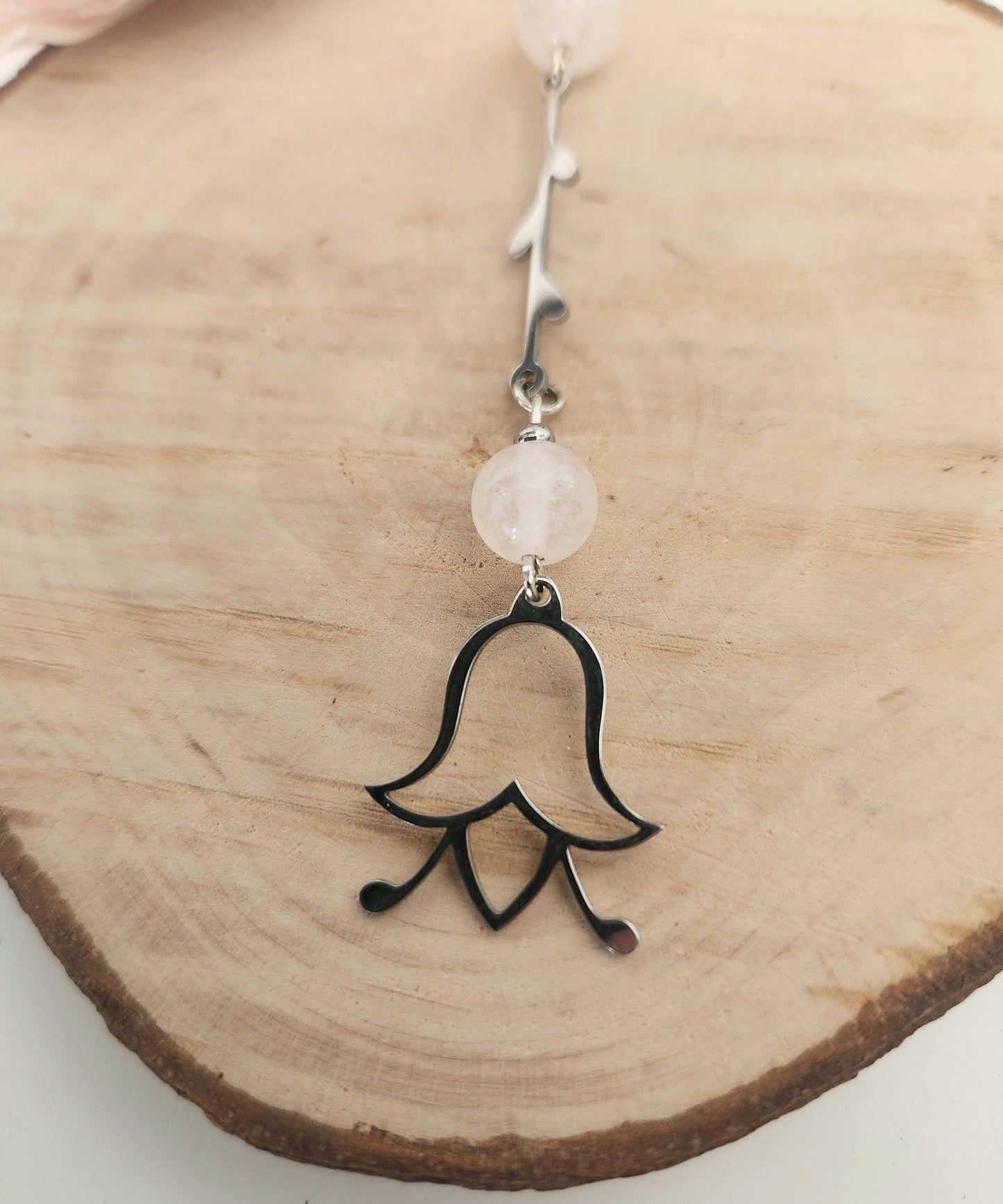 Pendentif Fleur - Quartz Rose