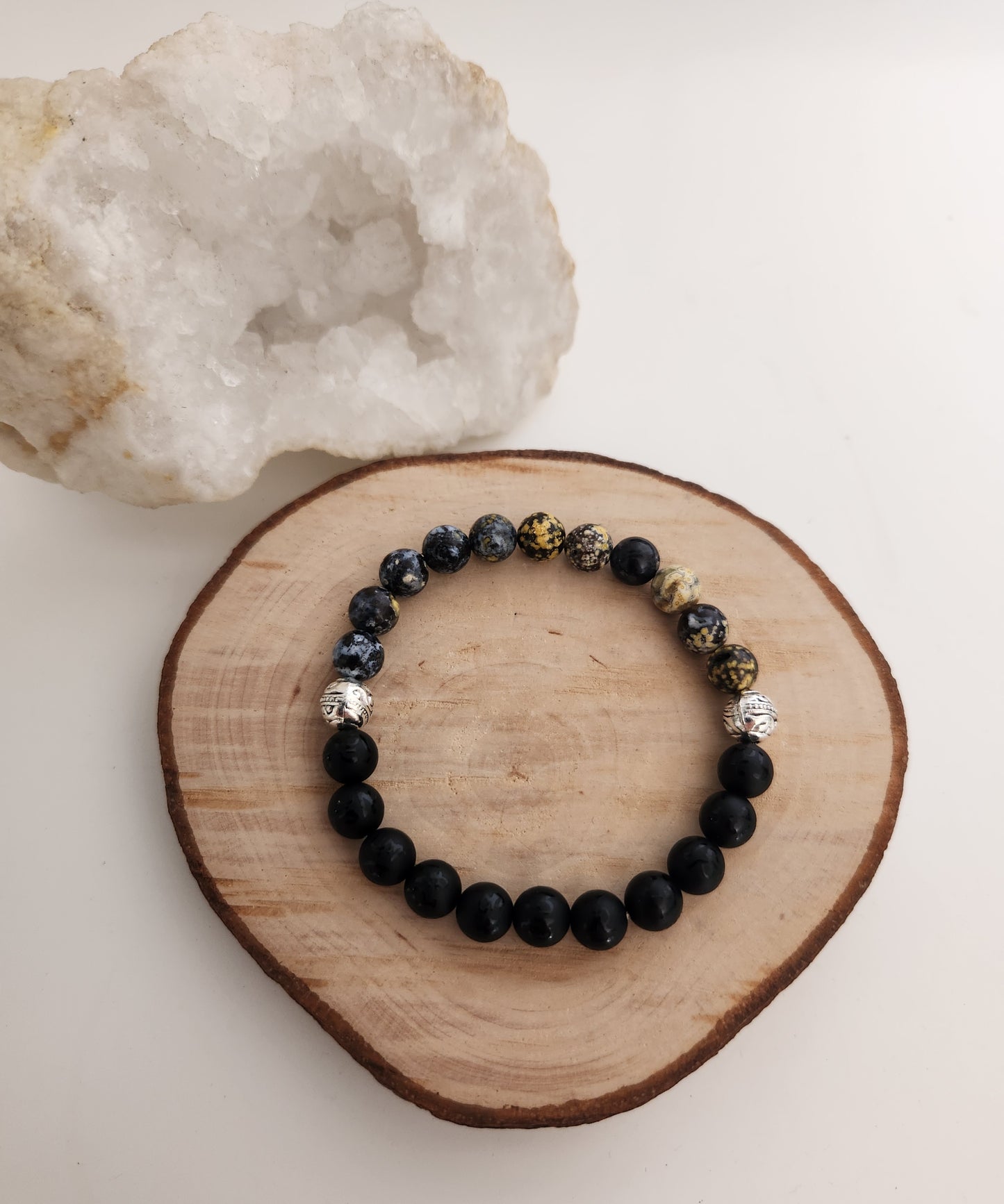 Bracelet Obsidienne Noire Mantra & Jaspe Océan Bleu