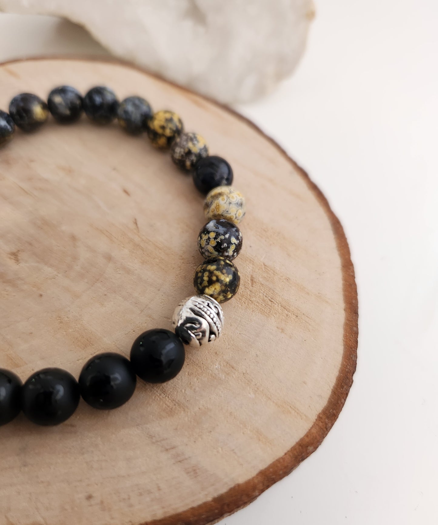 Bracelet Obsidienne Noire Mantra & Jaspe Océan Bleu