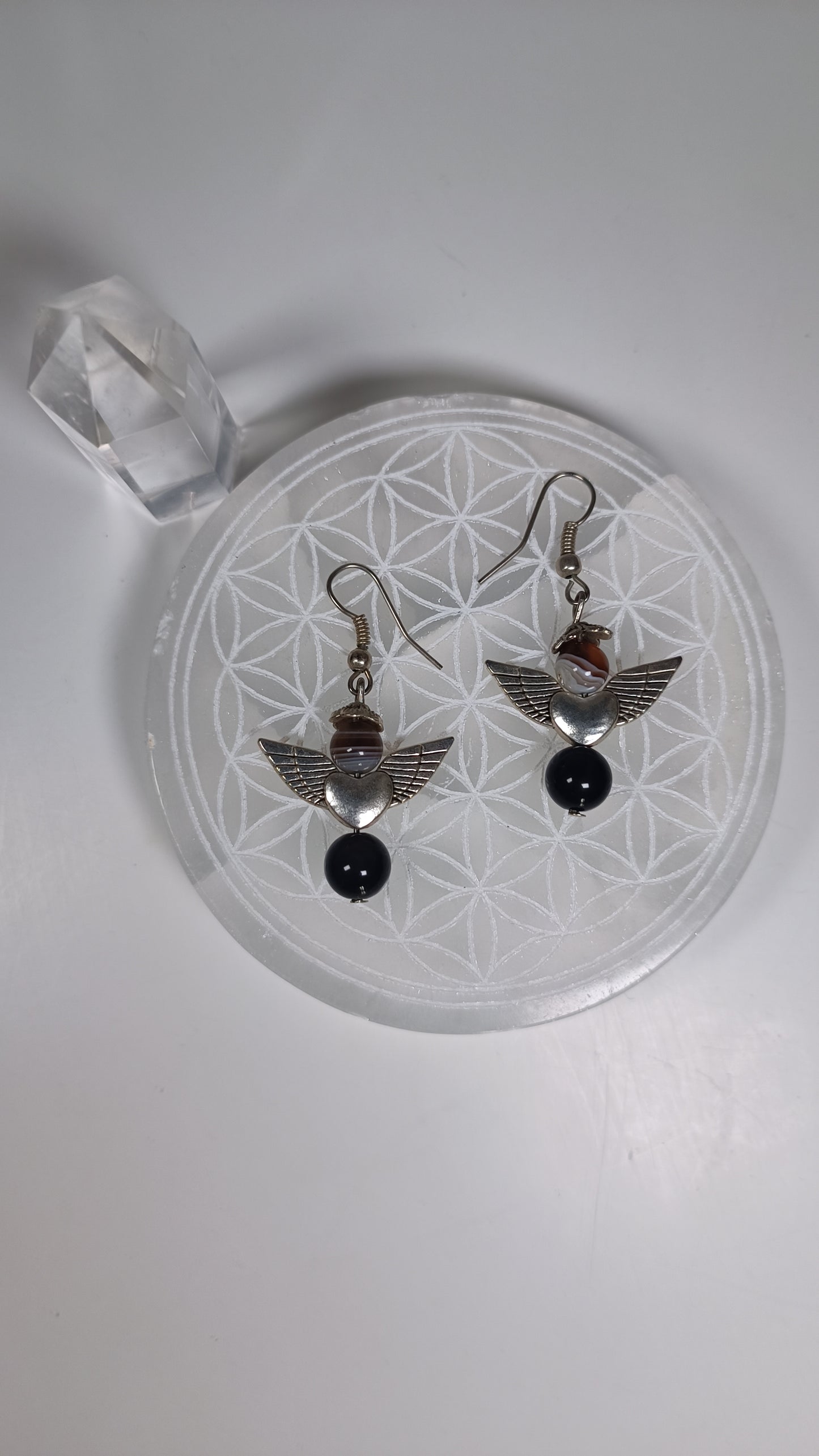 Boucles d'oreilles - Anges Agate botswana/Obsidienne dorée