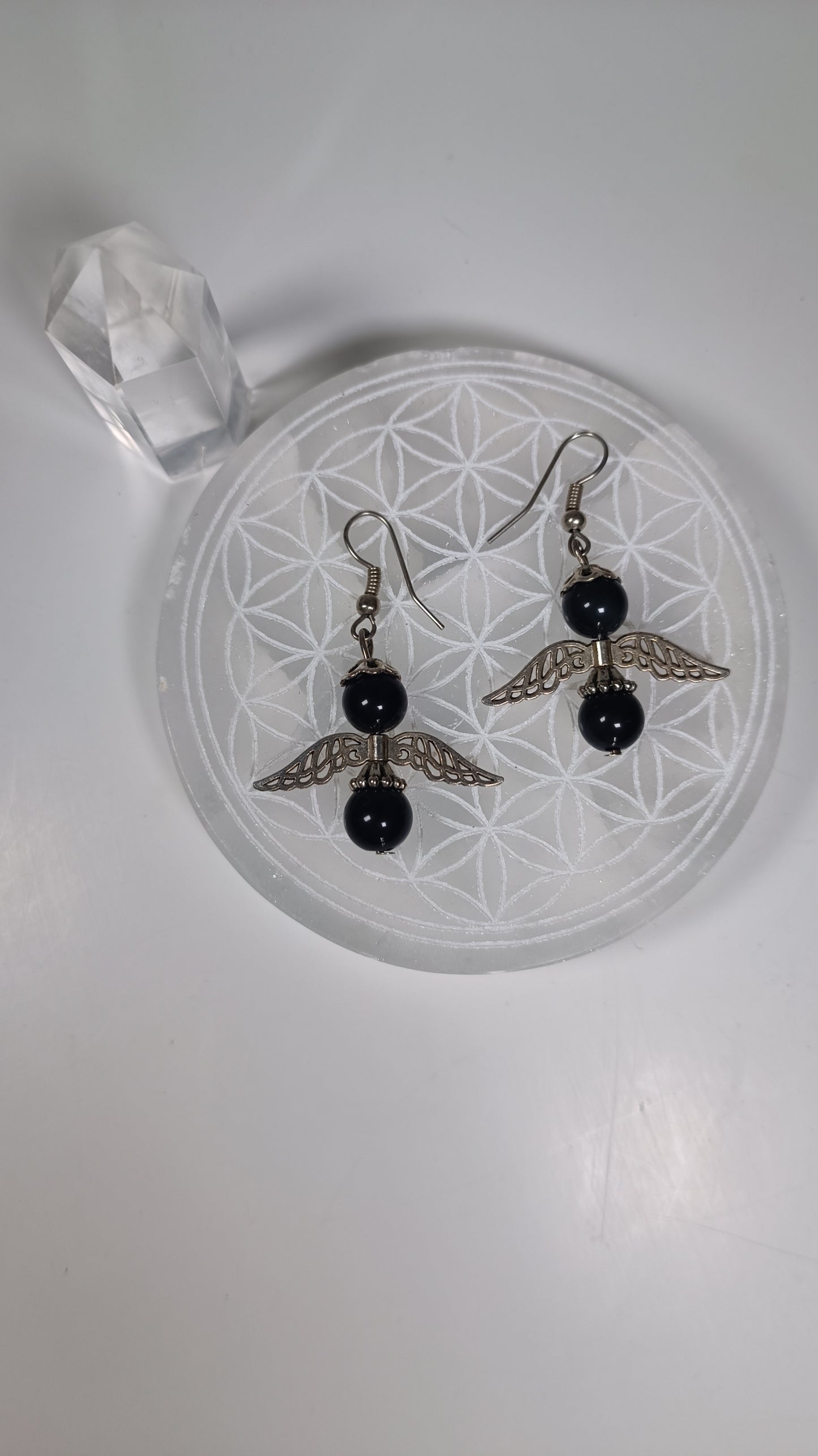 Boucles d'oreilles - Anges Obsidienne Dorée