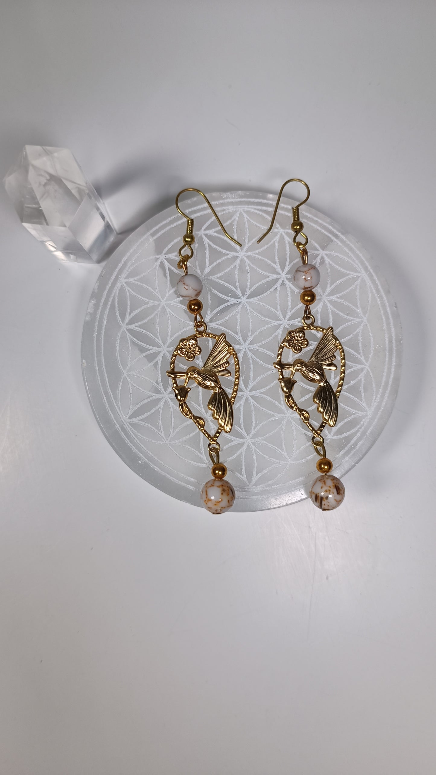 Boucles d'oreilles Oiseaux - Howlite coquillage