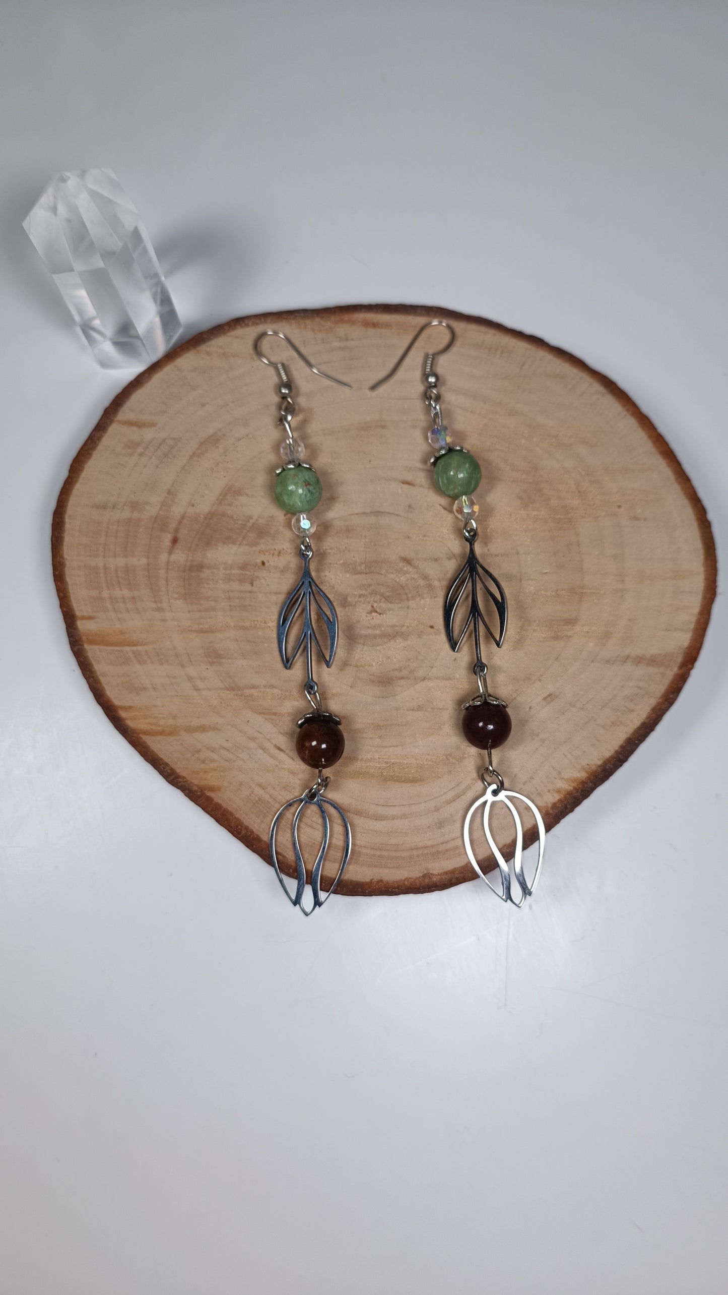 Boucles d'oreilles - Fleurs Opale Verte Fossilisée