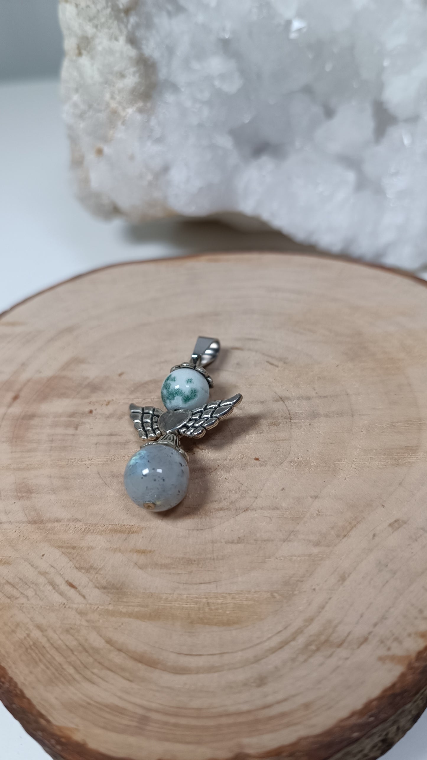 Pendentif Ange Coeur - Agate Arbre & Labradorite