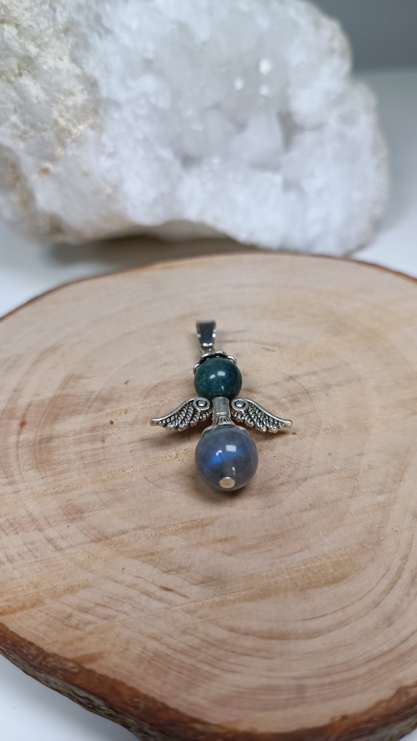 Pendentif Ange - Agate Mousse & Labradorite