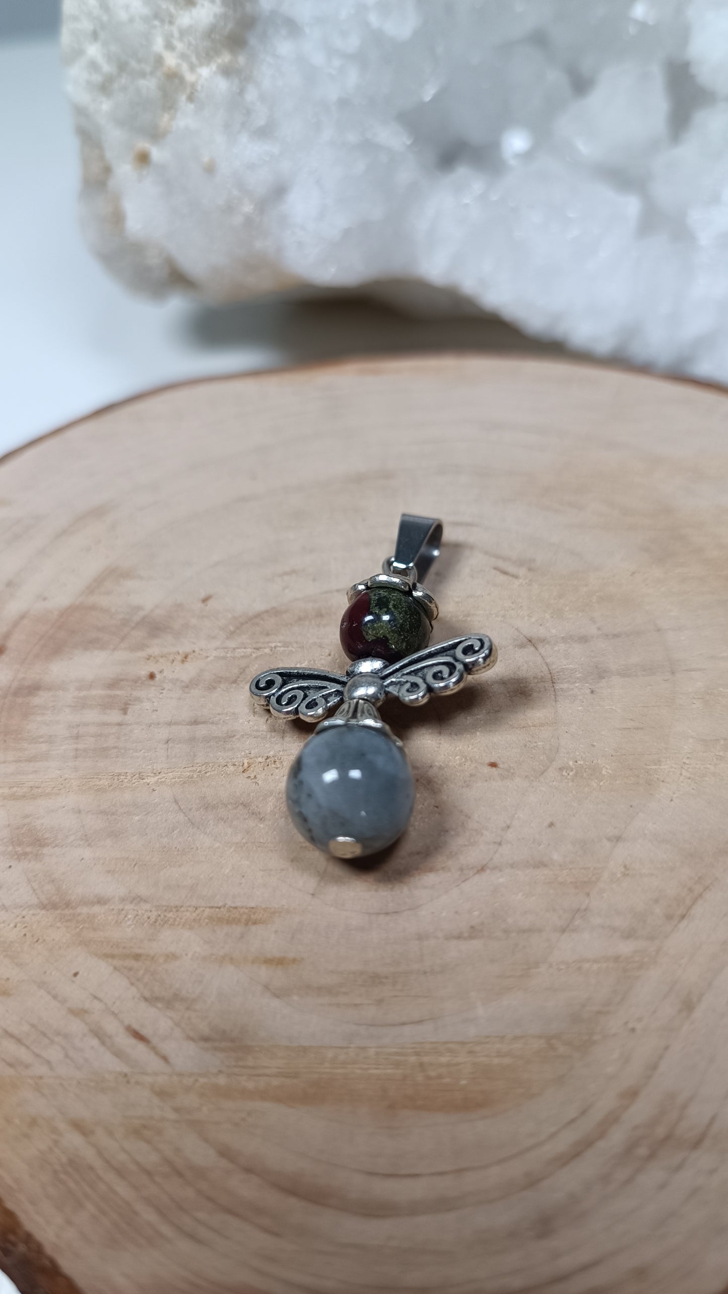 Pendentif Ange - Jaspe Sang de Dragon & Labradorite