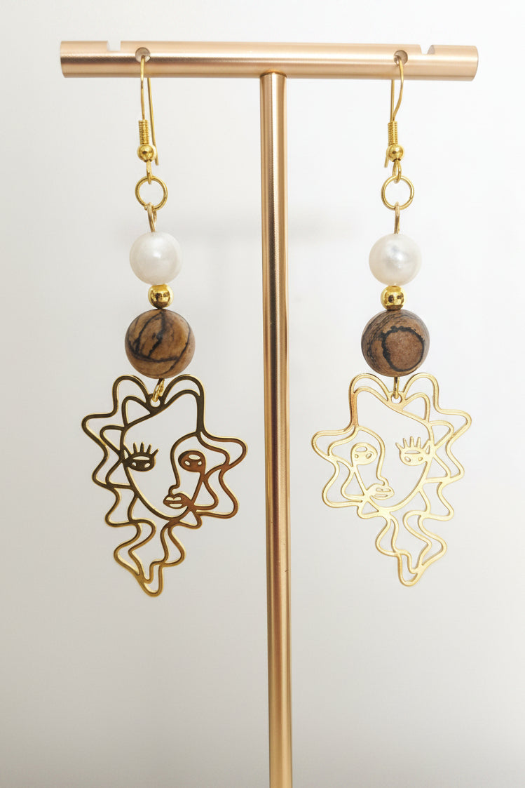 Boucles d'oreilles Visage - Jaspe Paysage & Nacre