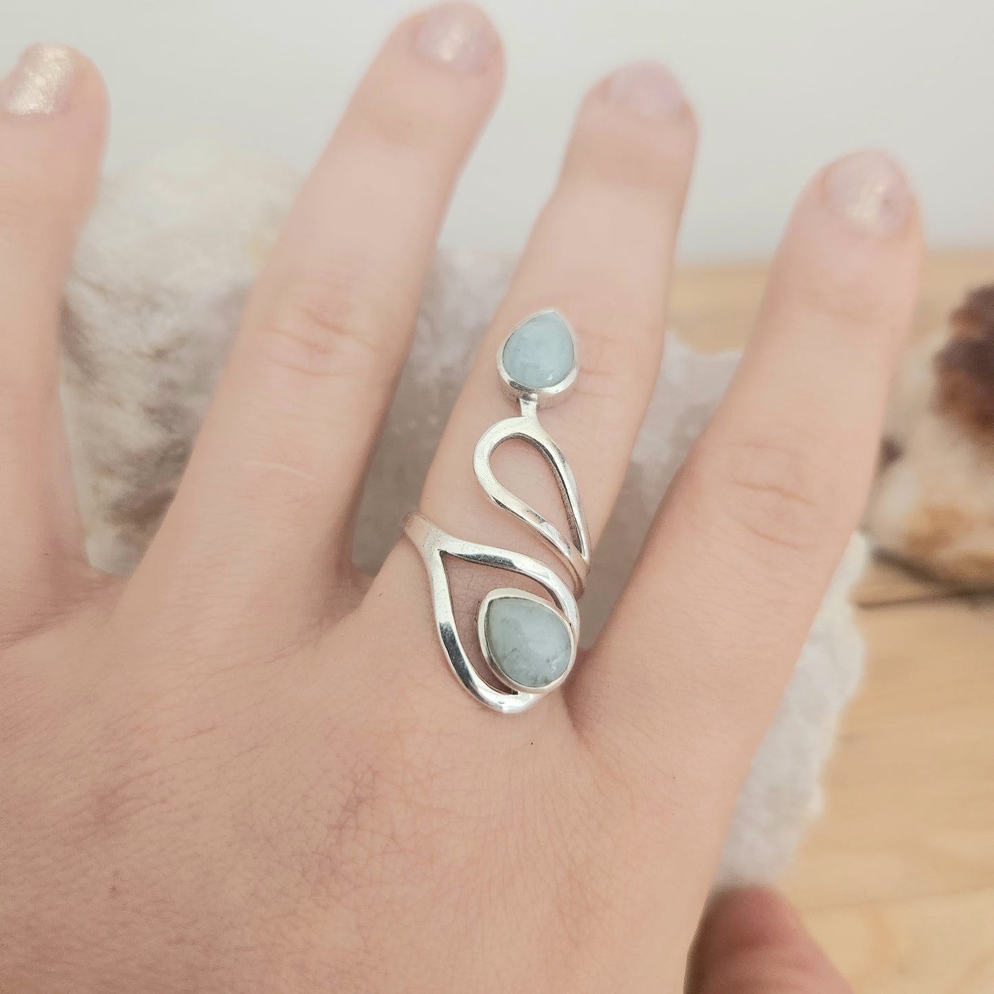 Bague Elégance Aigue-Marine - Argent 925 Réglable