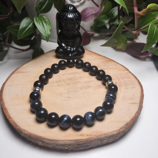 Bracelet Obsidienne Noire & Oeil de Faucon