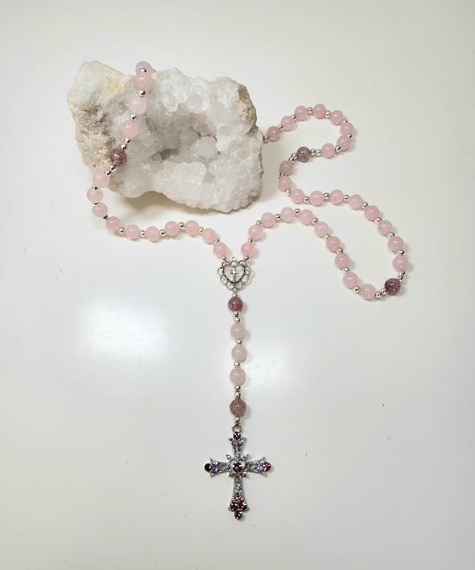 Chapelet Quartz Rose & Quartz Fraise