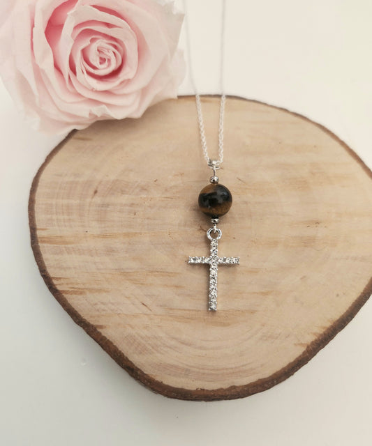 Pendentif Croix - Œil de Tigre