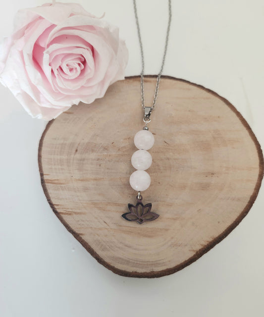 Pendentif Lotus - Quartz Rose
