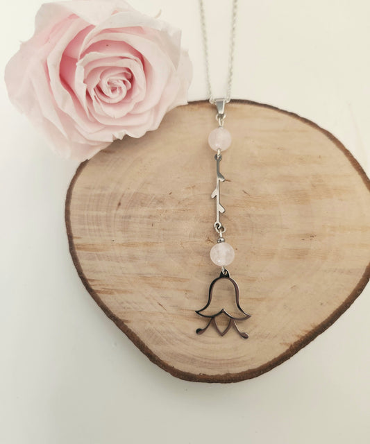 Pendentif Fleur - Quartz Rose