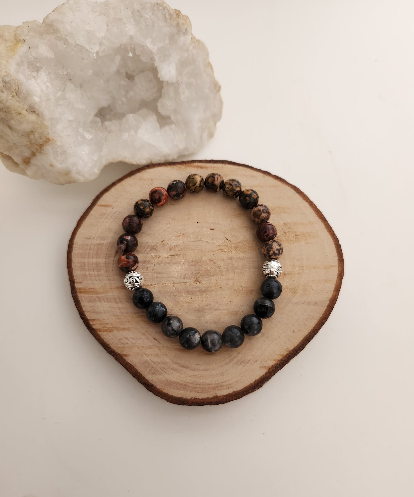 Bracelet Larvikite & Jaspe Léopard