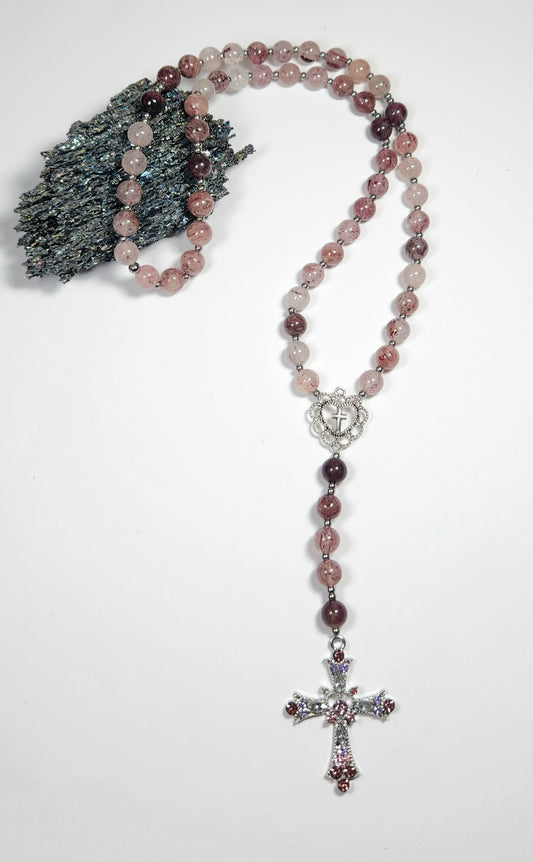 Chapelet Quartz Fraise & Tourmaline Rose