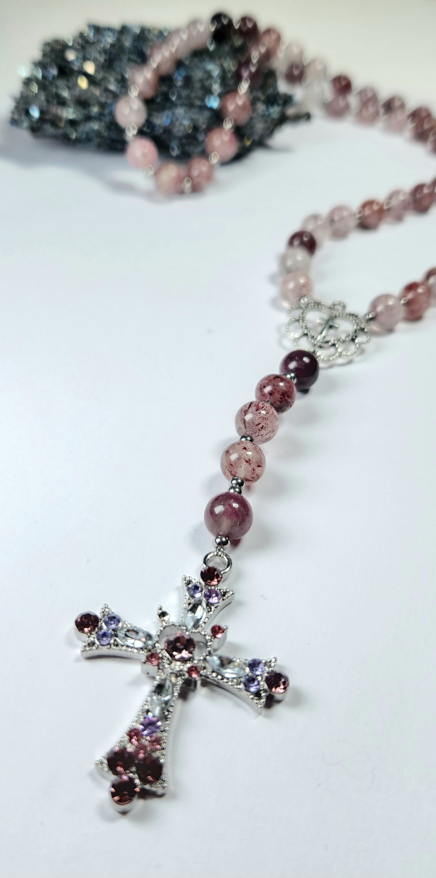 Chapelet Quartz Fraise & Tourmaline Rose