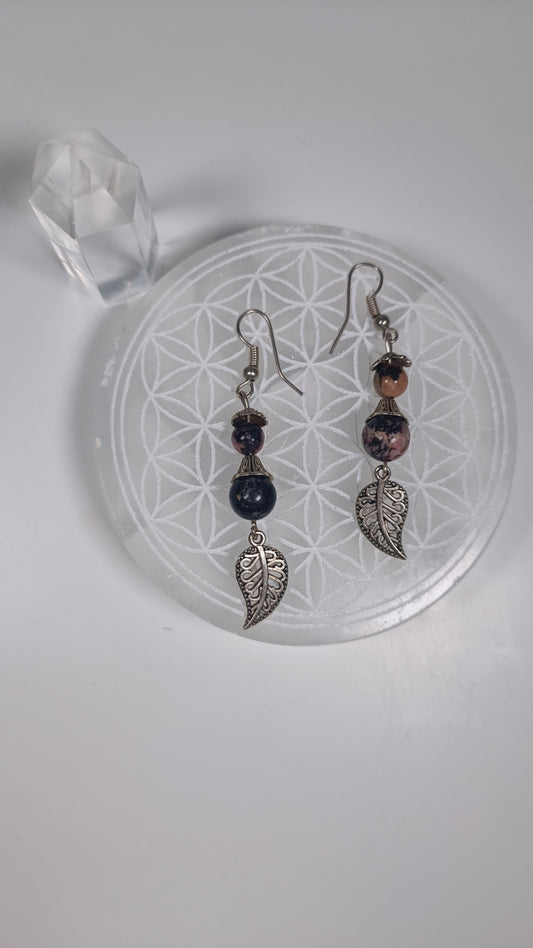 Boucles d'oreilles - Feuilles Rhodonite