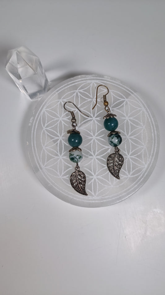 Boucles d'oreilles Feuilles - Agate arbre & Agate mousse