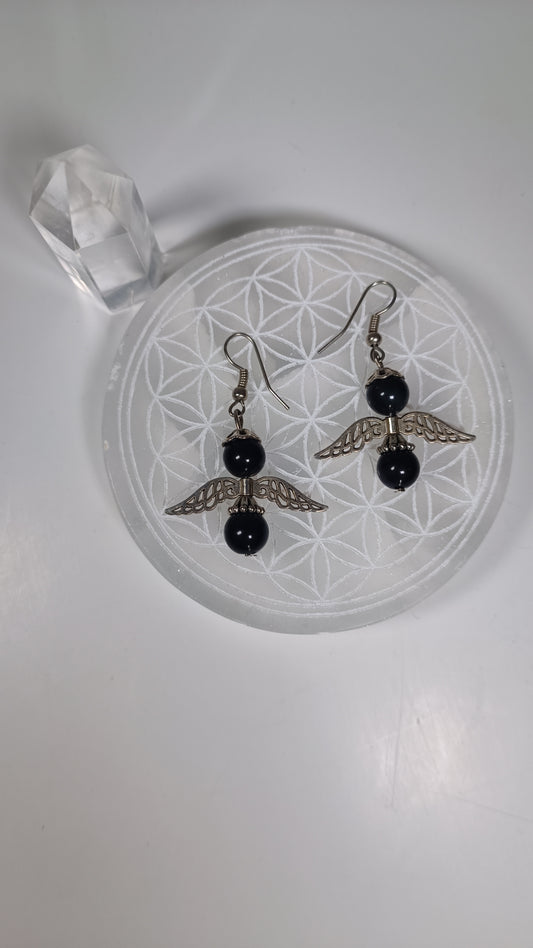 Boucles d'oreilles - Anges Obsidienne Dorée