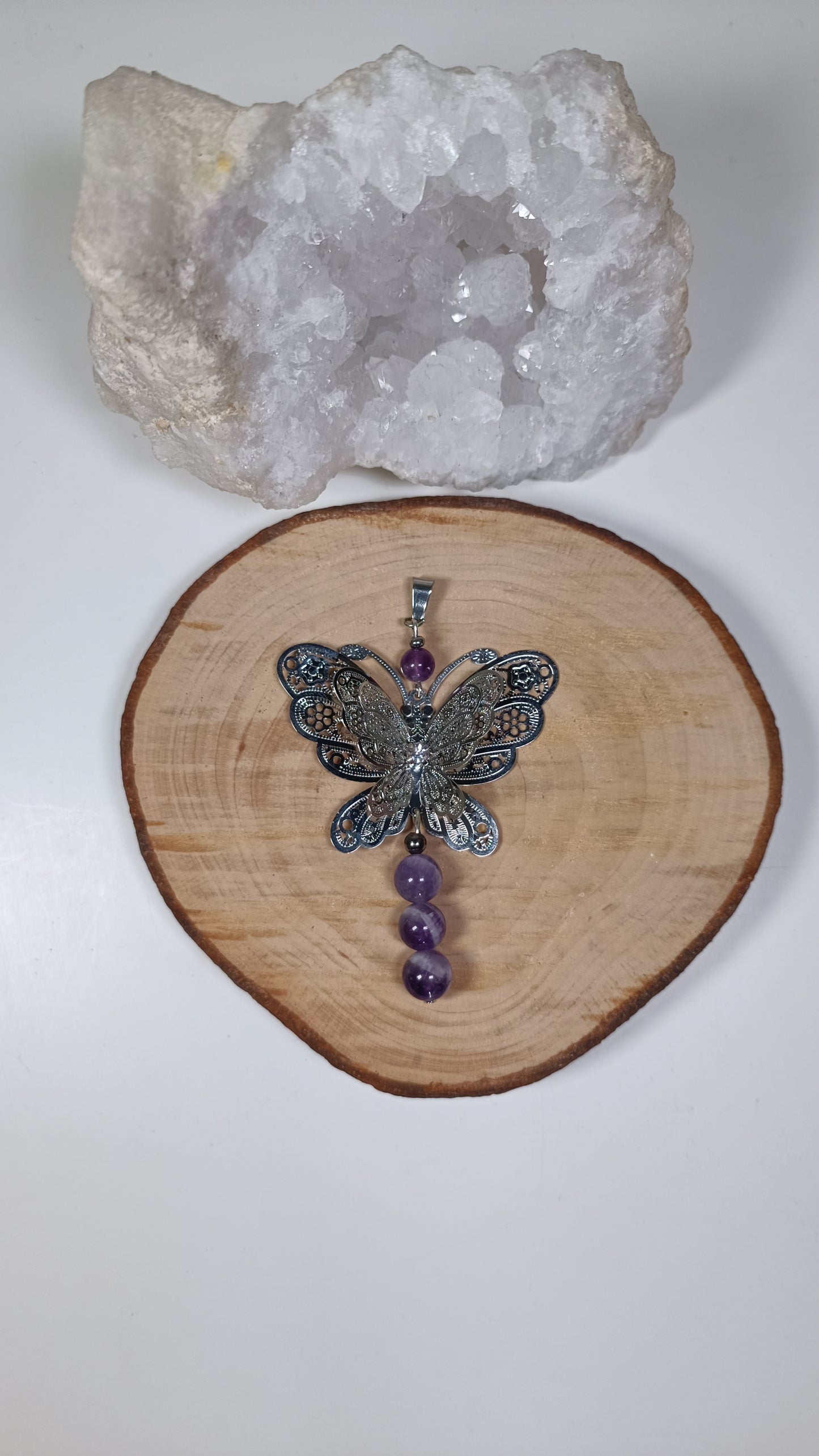 Pendentif Papillon Argenté - Améthyste