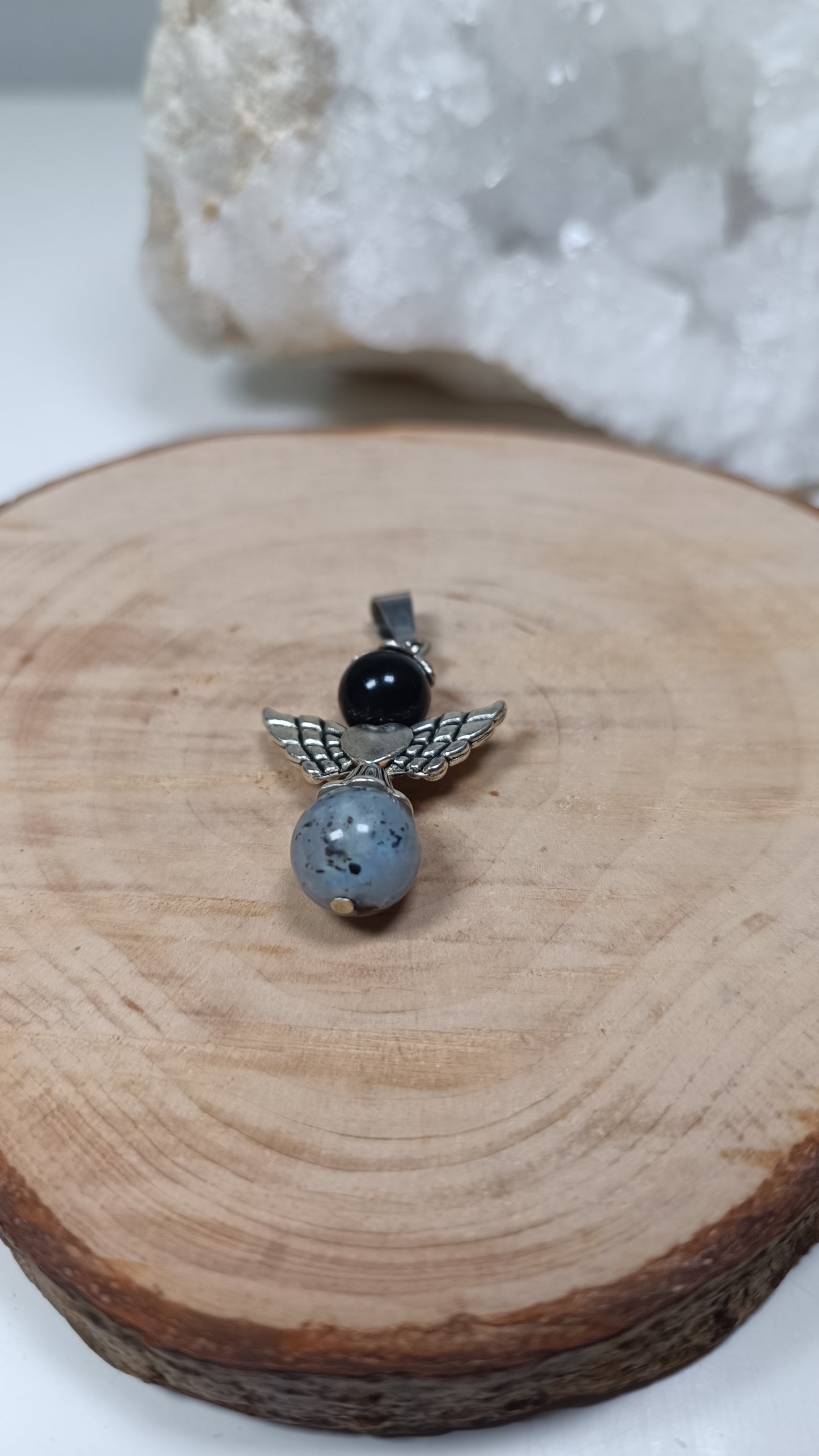 Pendentif Ange Cœur - Obsidienne Dorée & Labradorite