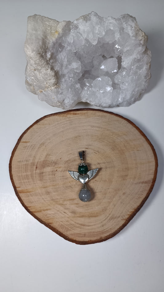 Pendentif Ange Coeur - Malachite & Labradorite