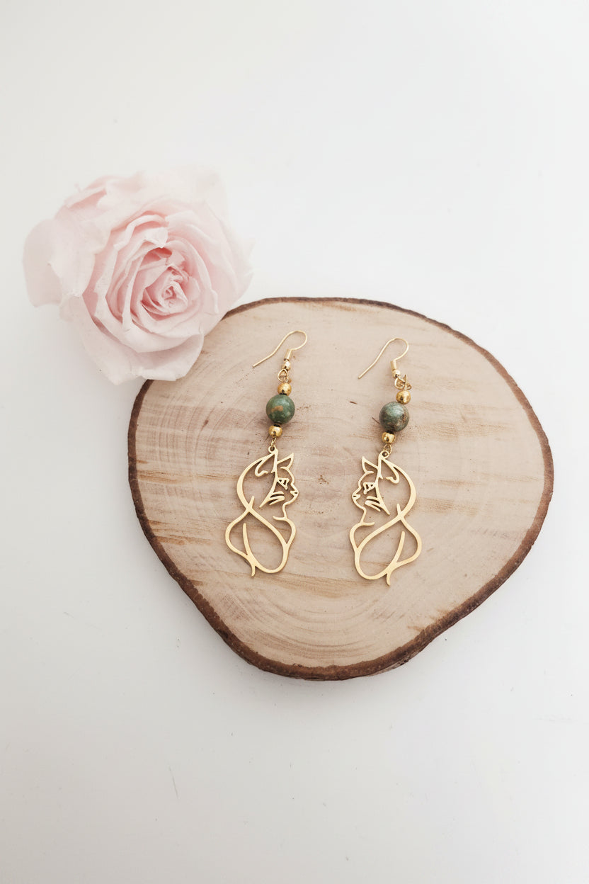 Boucles d'oreilles chats - Opale Verte Fossilisée