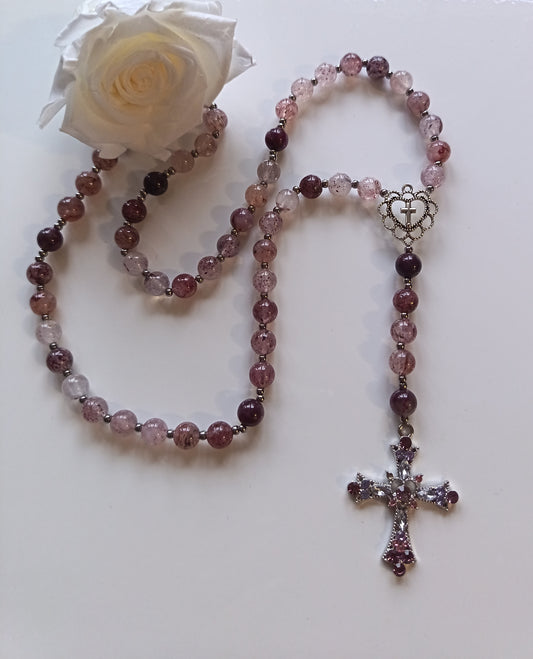 Chapelet Quartz Fraise & Tourmaline Rose