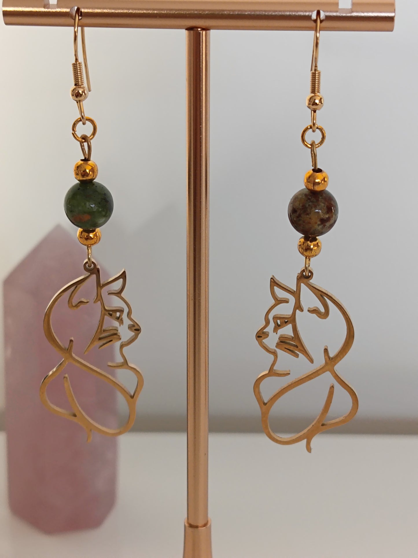 Boucles d'oreilles chats - Opale Verte Fossilisée