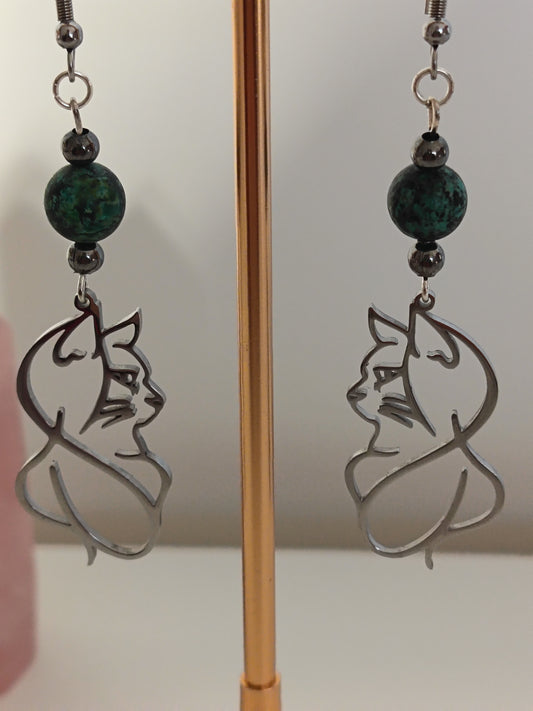 Boucles d'oreilles chat - Turquoise d'Afrique