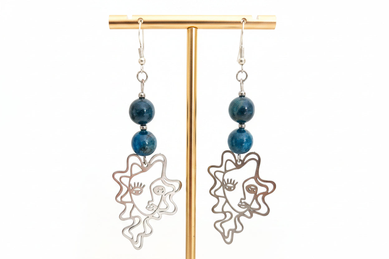 Boucles d'oreilles Visage - Apatite bleue