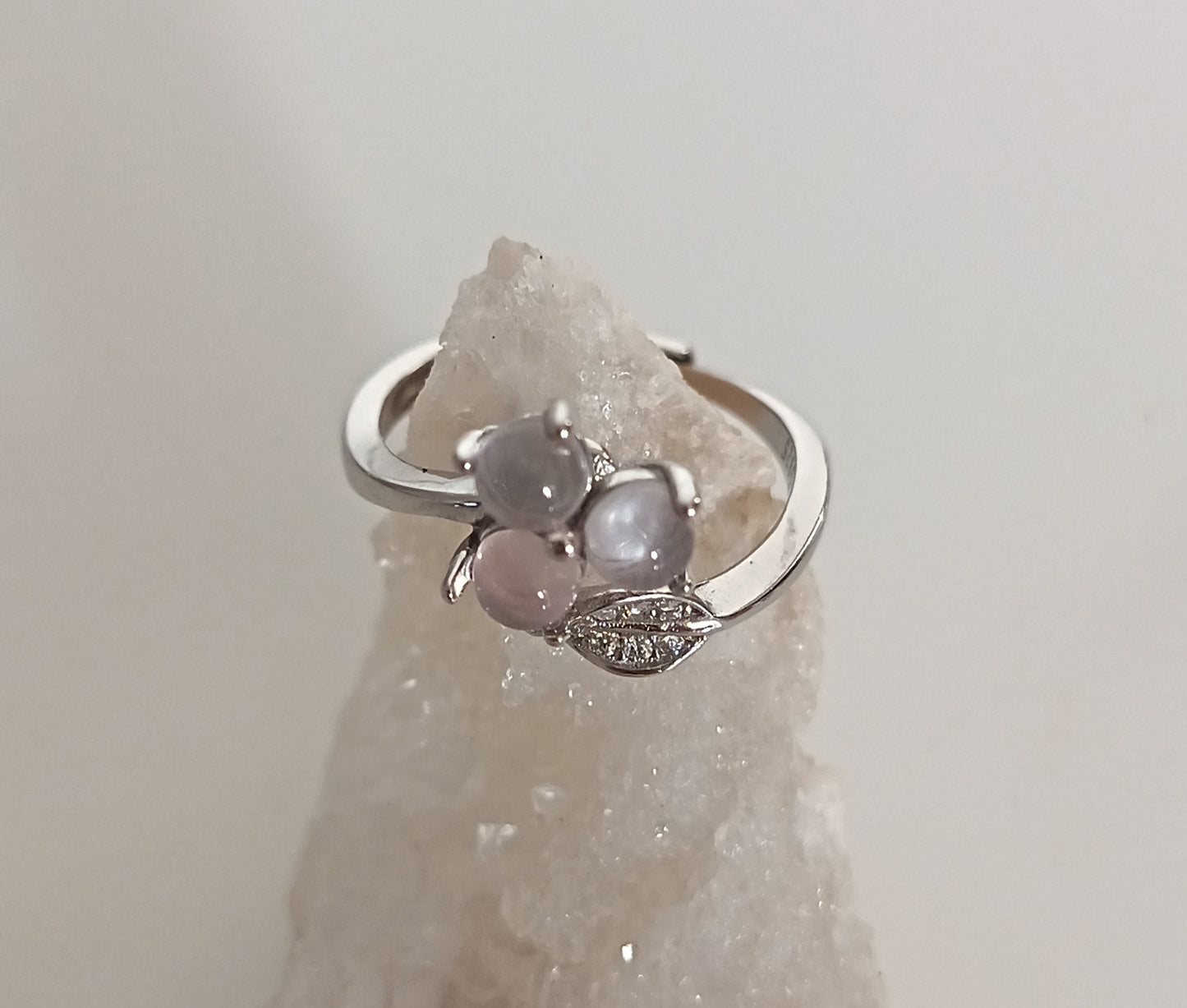 Bague Tréfle Quartz Rose - Argent 925 Réglable