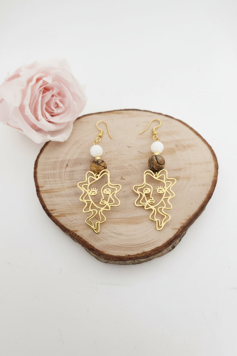 Boucles d'oreilles Visage - Jaspe Paysage & Nacre