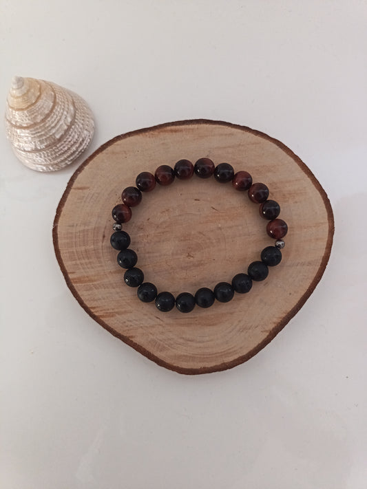 Bracelet Obsidienne Noire & Oeil de Taureau