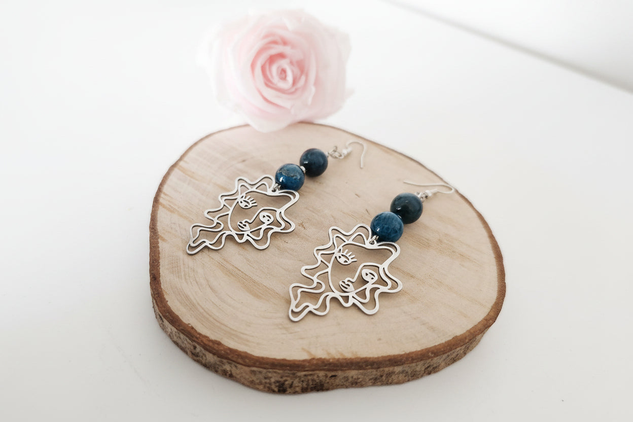 Boucles d'oreilles Visage - Apatite bleue