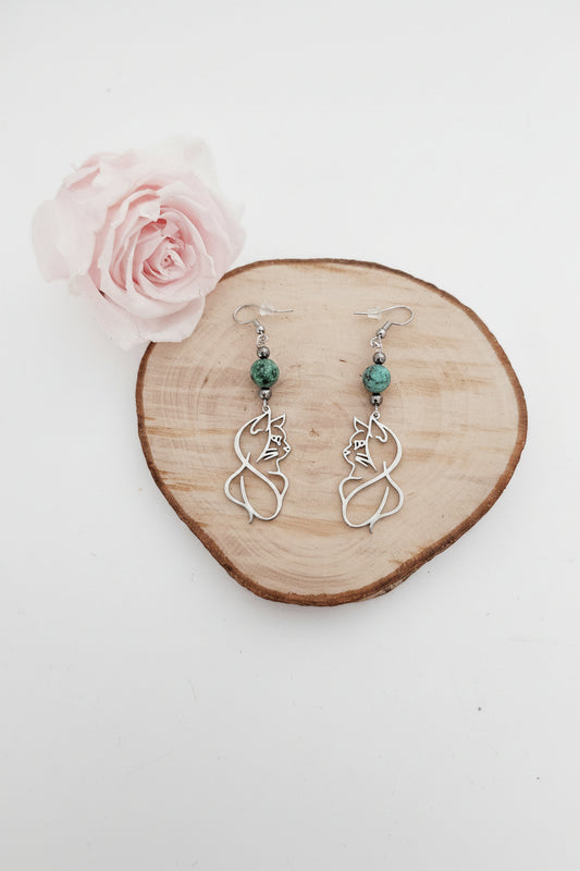 Boucles d'oreilles chat - Turquoise d'Afrique