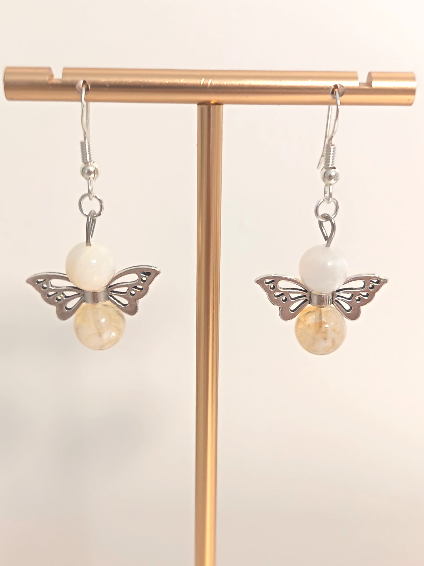 Boucles d'oreilles - Papillons - Nacre & citrine