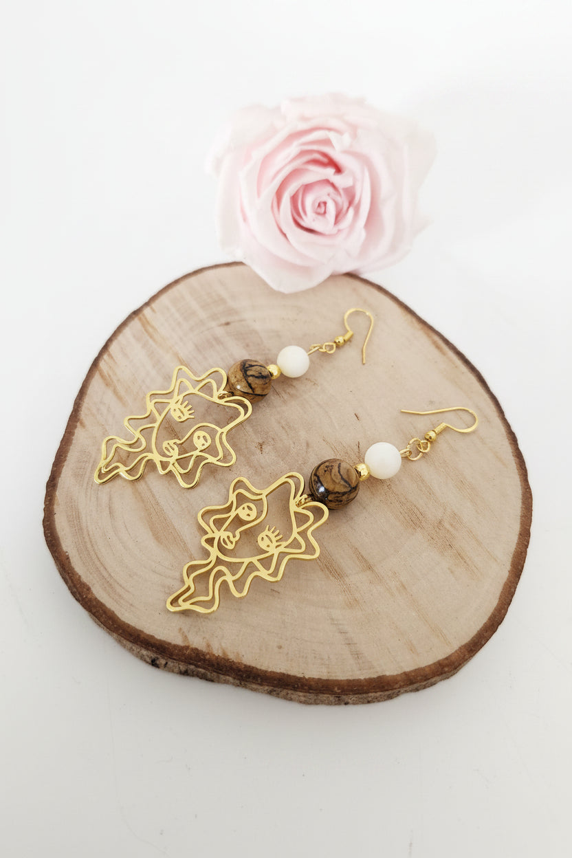 Boucles d'oreilles Visage - Jaspe Paysage & Nacre