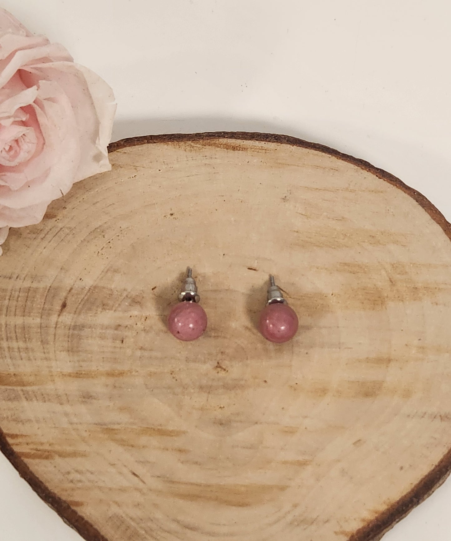 Boucles d'oreilles Boules - Rhodonite