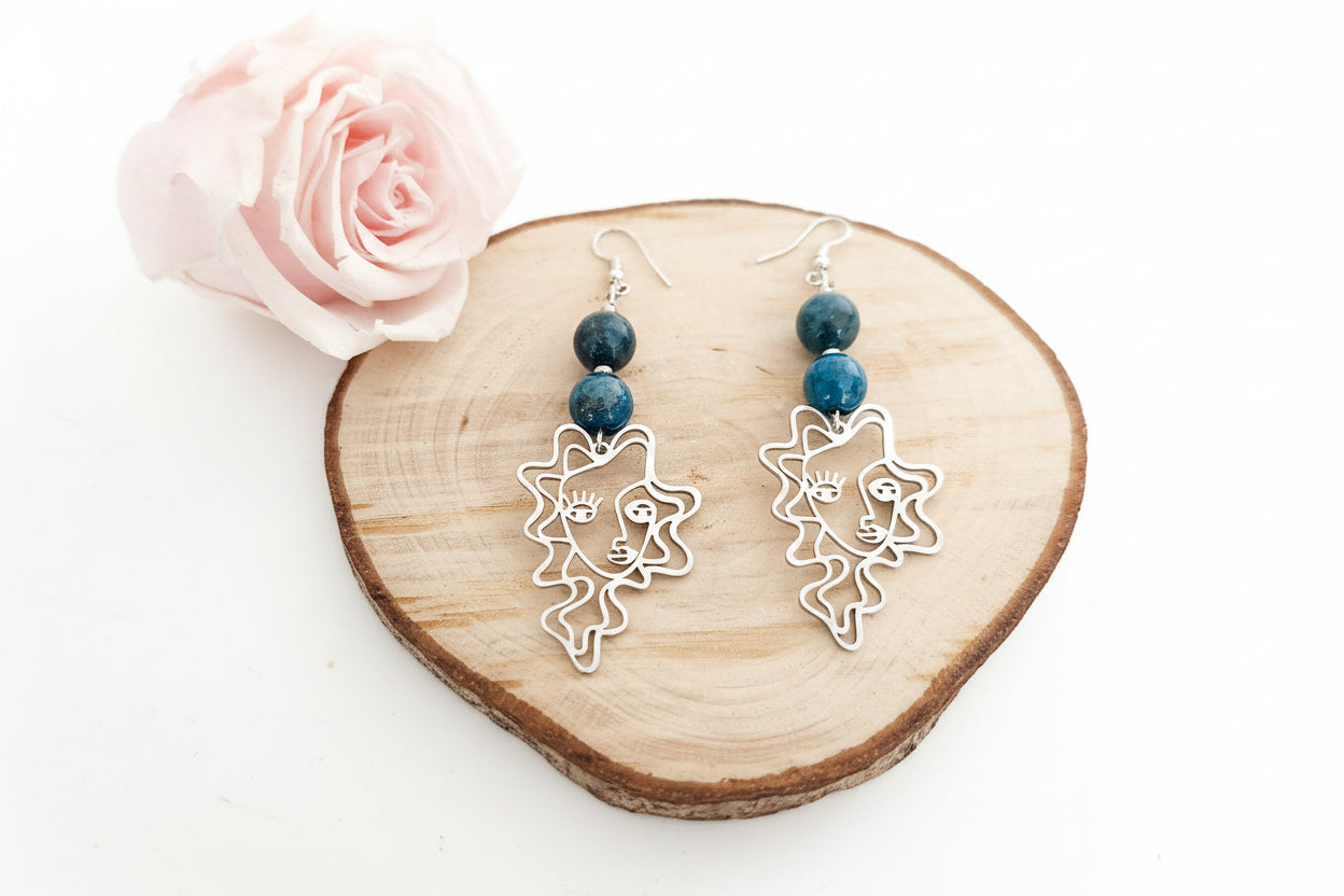 Boucles d'oreilles Visage - Apatite bleue